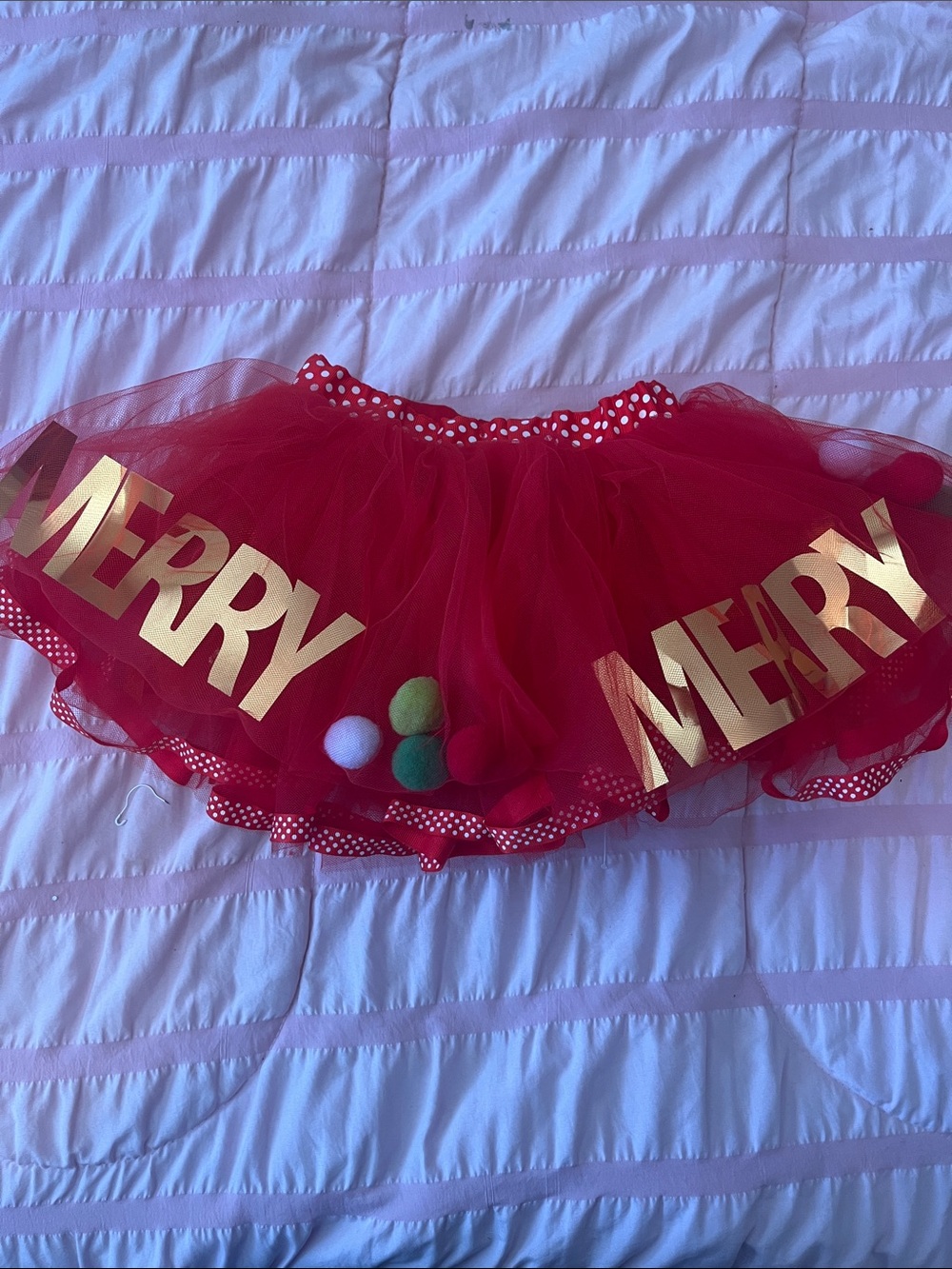 Mud Pie Red Tulle Skirt with Gold "MERRY" Lettering